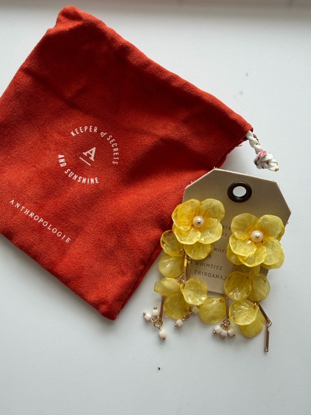 Anthropologie Floral Drop Earrings Floral Flower Yellow Gold - Picture 2 of 3
